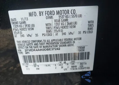 2013 Ford Edge Sport из США, поврежденный, VIN 2FMDK4AK0DBE37242